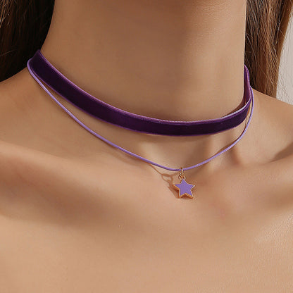 Vintage Gothic Double Layer Velvet Choker Women's Neck Chain Punk Jewelry Short Black Star Pendant Necklace Collares Para Mujer