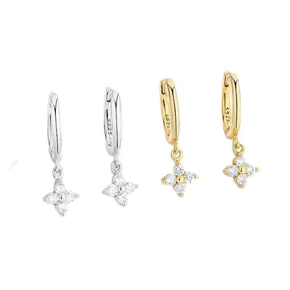 925 Silver Needle Zircon Four Leaf Hoop Earrings for Women Girls Fashion Huggies Party Wedding Jewelry Gift eh190