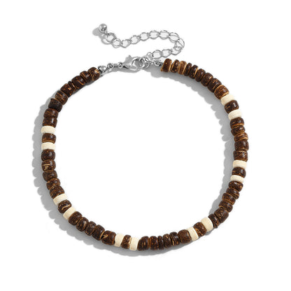 KunJoe Vintage Brown Wood Beads Anklets Chain for Men Ethnic Coconut Husk Foot Chain Summer Ankle Accessories Male Trend Jewelry