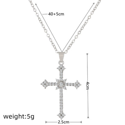 1pcs Imitation White Gold-color Necklace Ladies Cold Wind Full Of Diamonds Star Mango Shining Cross Pendant Jewelry