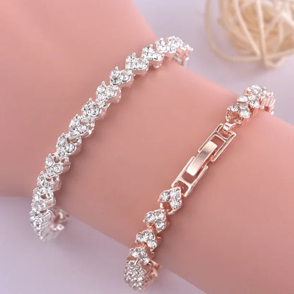 Luxury Roman Crystal Bracelet Rose Gold & Silver Jewelry for Women