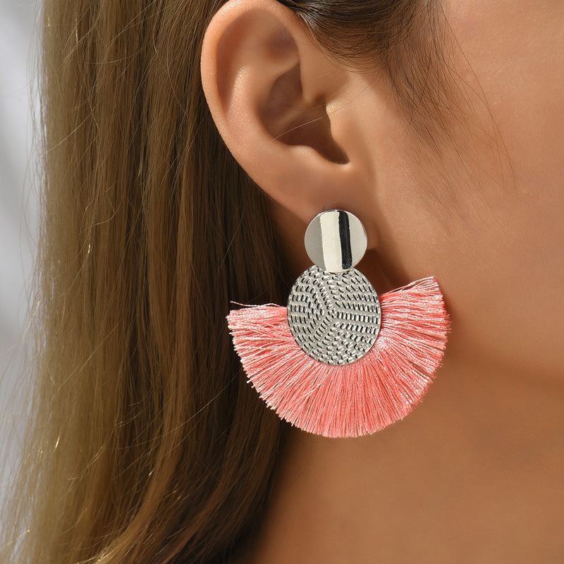 Bohemian White Tassel Earrings Big Fringe Drop Jewelry for Women