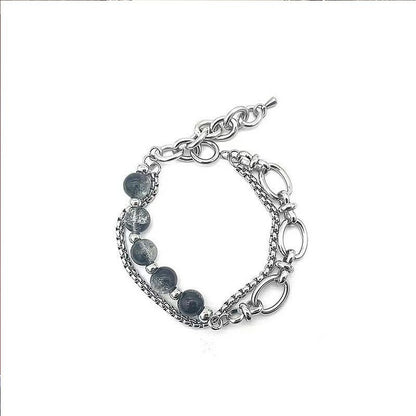 Stainless Steel Ice Cracking Bead Bracelet Layered Link Chain Jewelry