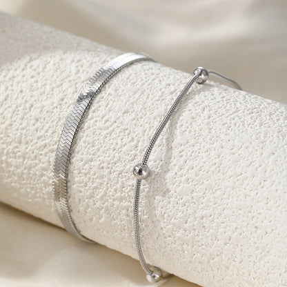 Double-Layer Stainless Steel Anklet Beads & Snake Chain for Women