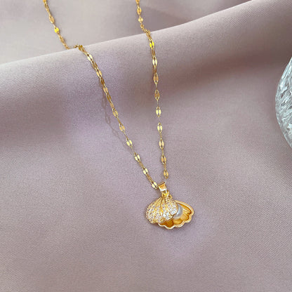 Classic Shell Pearl Necklace Fashion Small Fresh Clavicle Chain Micro-inlaid Simple Versatile Pendant Gift Giving