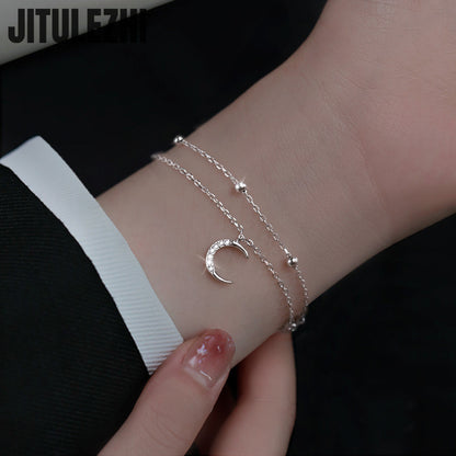925 Sterling Silver Star & Moon Bracelet Double-Layer Women’s Jewelry