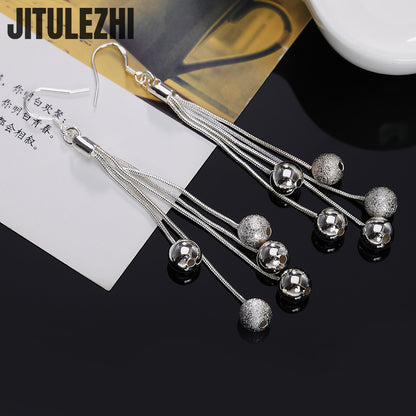 925 Sterling Silver Tassel Bead Long Earrings Women’s Party Jewelry