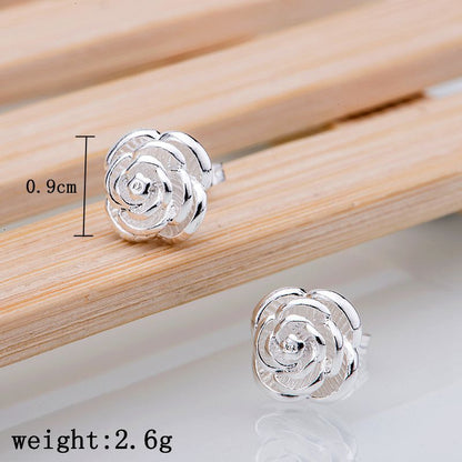 925 Sterling Silver Rose Flower Stud Earrings Women’s Party Jewelry