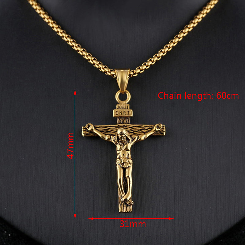 Jesus Cross Necklace Stainless Steel Gold & Silver Pendant for Men