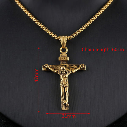 Jesus Cross Necklace Stainless Steel Gold & Silver Pendant for Men