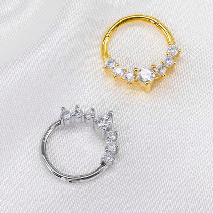Zircon Hinged Nose Ring Stainless Steel Septum & Hoop Piercing