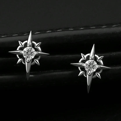 Black CZ Star Stud Earrings Hip Hop Silver Unisex Jewelry