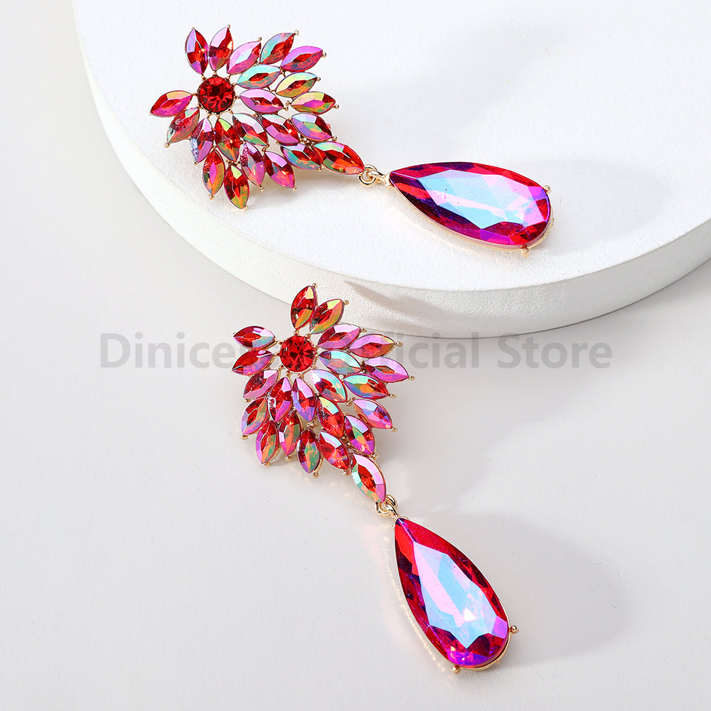 Elegant Leaf Teardrop Earrings Sparkly Crystal Dangle Jewelry for Women
