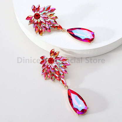 Elegant Leaf Teardrop Earrings Sparkly Crystal Dangle Jewelry for Women