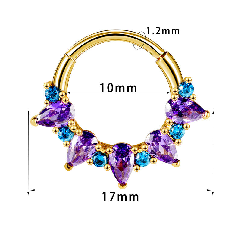 Gold Nose Ring Purple Cubic Zirconia Surgical Steel Septum Jewelry