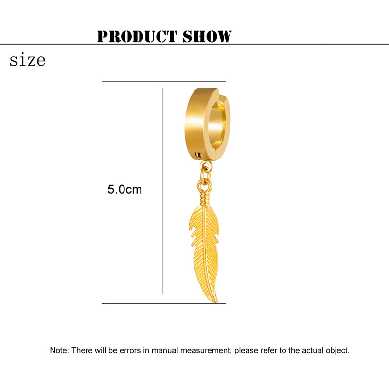 1 Pair Stainless Steel Feather Ear Clip For Man Women Korean Fashion Design Leaf Hoop Earrings Punk On Drop Piercing Ear Jewelry