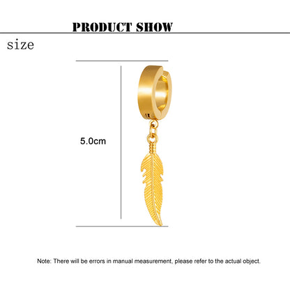1 Pair Stainless Steel Feather Ear Clip For Man Women Korean Fashion Design Leaf Hoop Earrings Punk On Drop Piercing Ear Jewelry