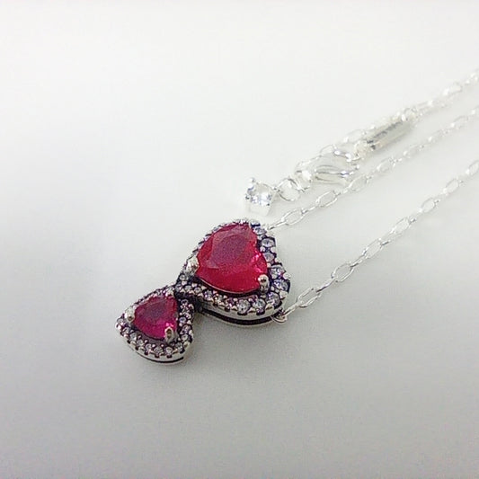 Authentic Pandora Red Halo Hearts Pendant Necklace – Sterling Silver, 60cm