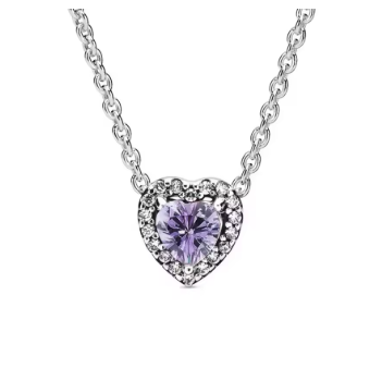 Pandora Purple Sparkling Heart Halo Stud Earrings & Pendant Necklace Set – 45cm