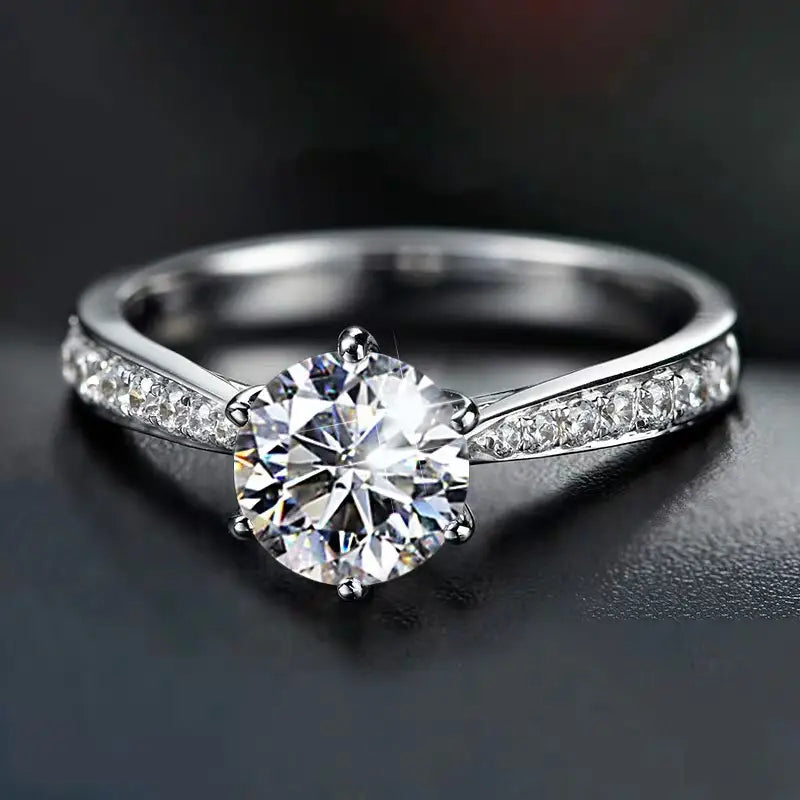 925 Sterling Silver Zircon Adjustable Engagement Ring – Elegant Wedding Jewelry for Women