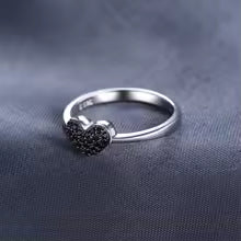 Heart Love 925 Sterling Silver Black Spinel Ring for Women Cute Promise Gemstone Jewelry