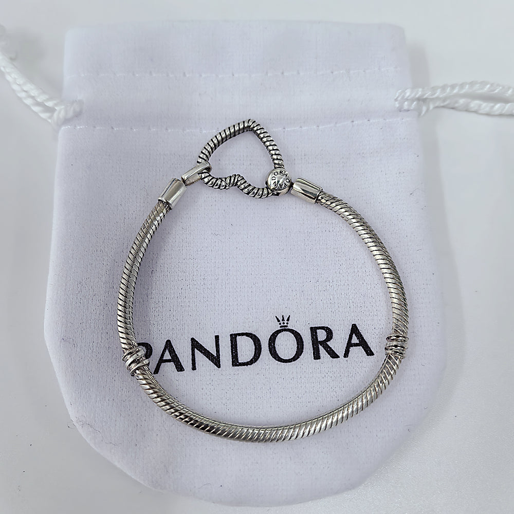 Authentic Pandora Domed Golden Heart Snake Chain Bracelet