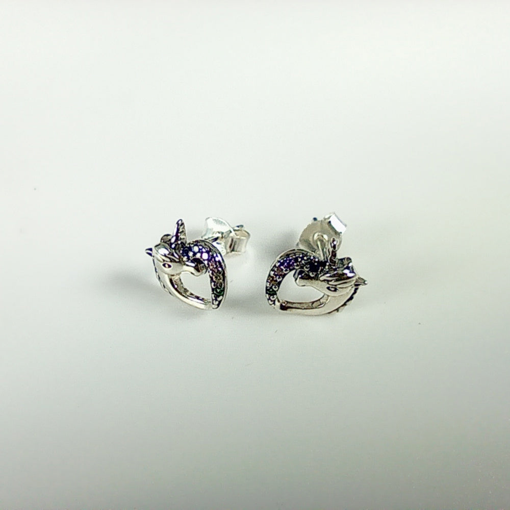 Sterling Silver 925 Unicorn Heart Stud Earrings – Cute & Magical