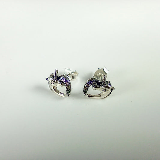 Sterling Silver 925 Unicorn Heart Stud Earrings – Cute & Magical
