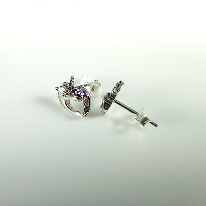 Sterling Silver 925 Unicorn Heart Stud Earrings – Cute & Magical
