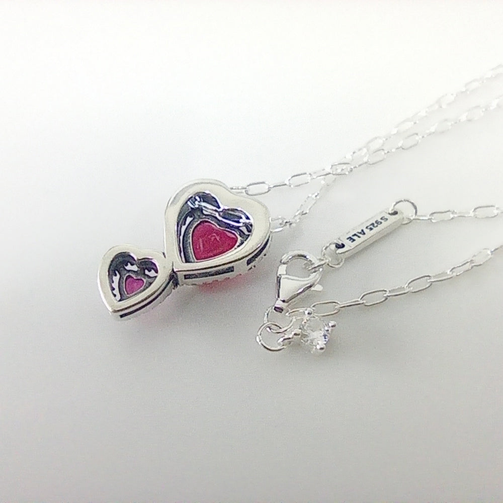 Authentic Pandora Red Halo Hearts Pendant Necklace – Sterling Silver, 60cm