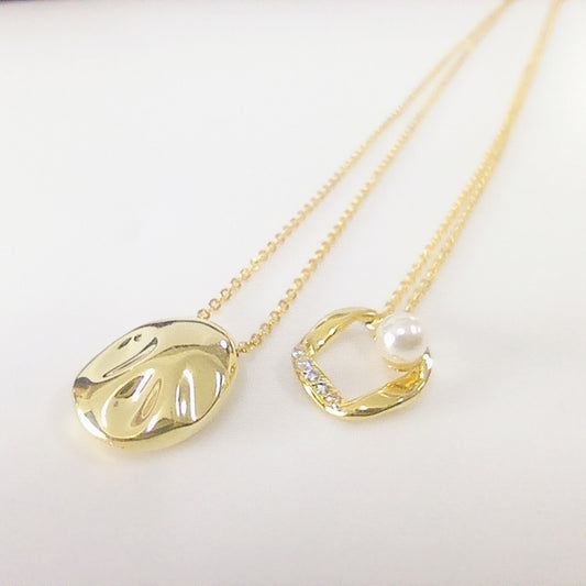 Authentic Pandora Organic Shape Round Pendant Necklace Set – Gold-Plated