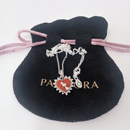 Authentic Pandora Red Heart Pendant Necklace Gift Set – Sterling Silver, 45cm
