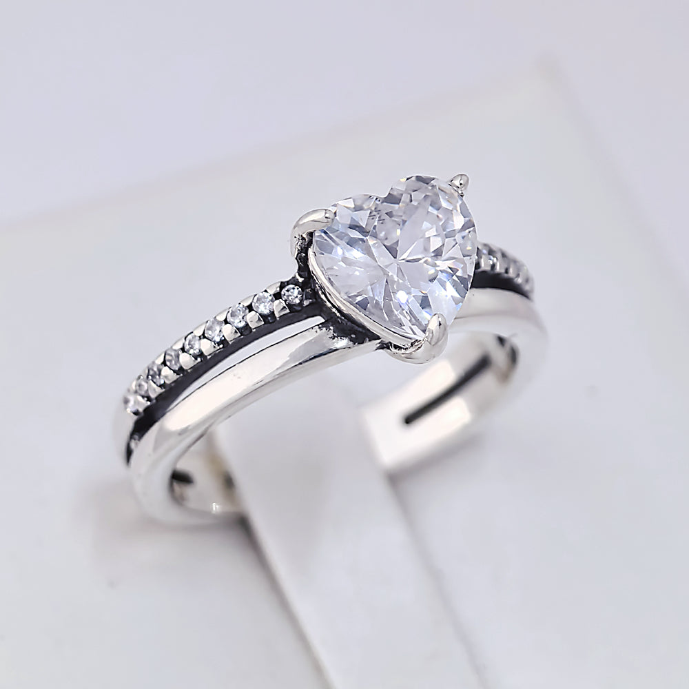 Pandora Double Band Heart Ring | Sterling Silver S925 ALE