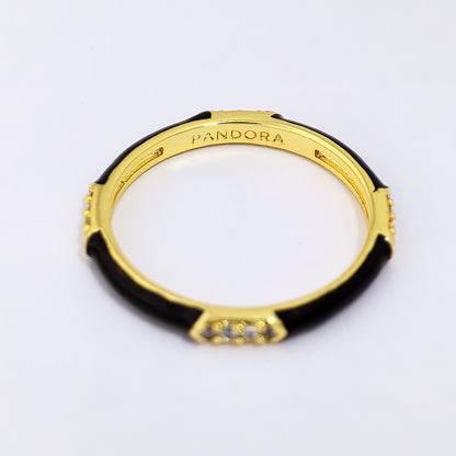 Pandora ME Black Enamel & Stones Ring | Sterling Silver S925 ALE