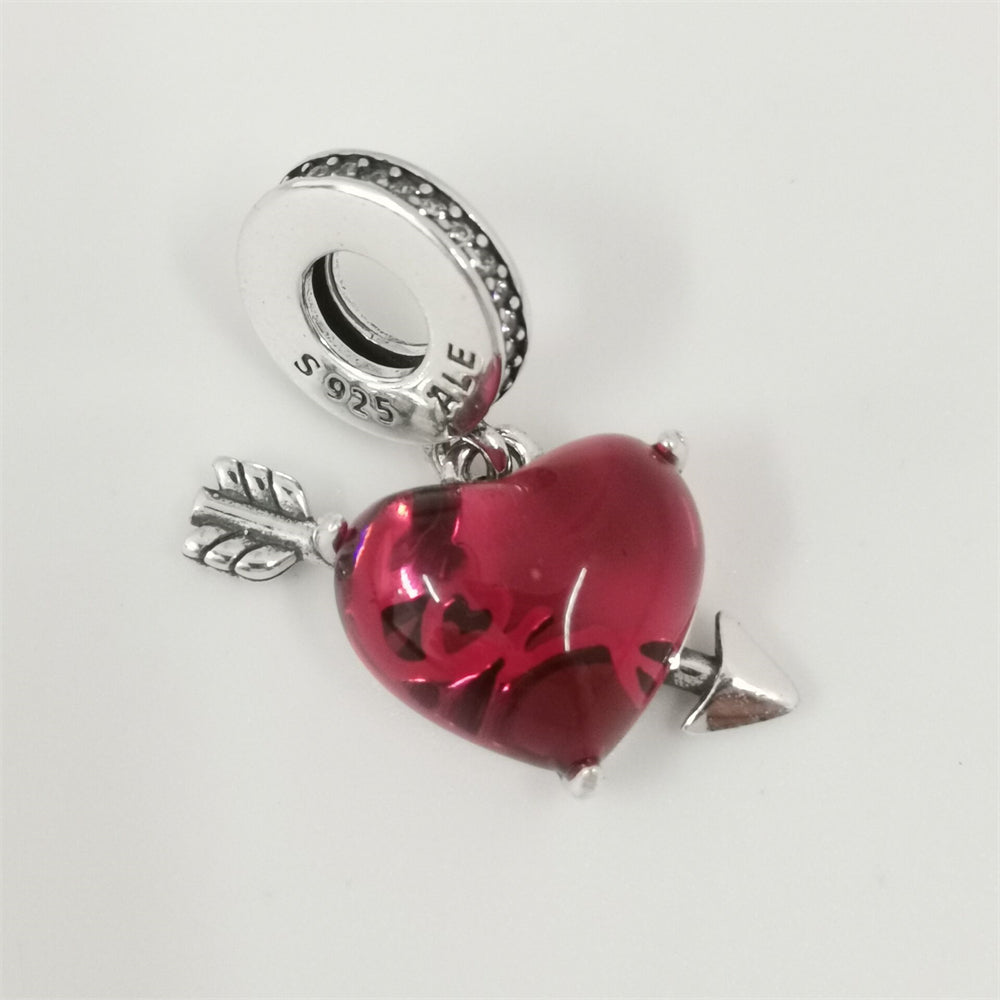 Pandora Red Heart & Arrow Murano Glass Dangle Charm