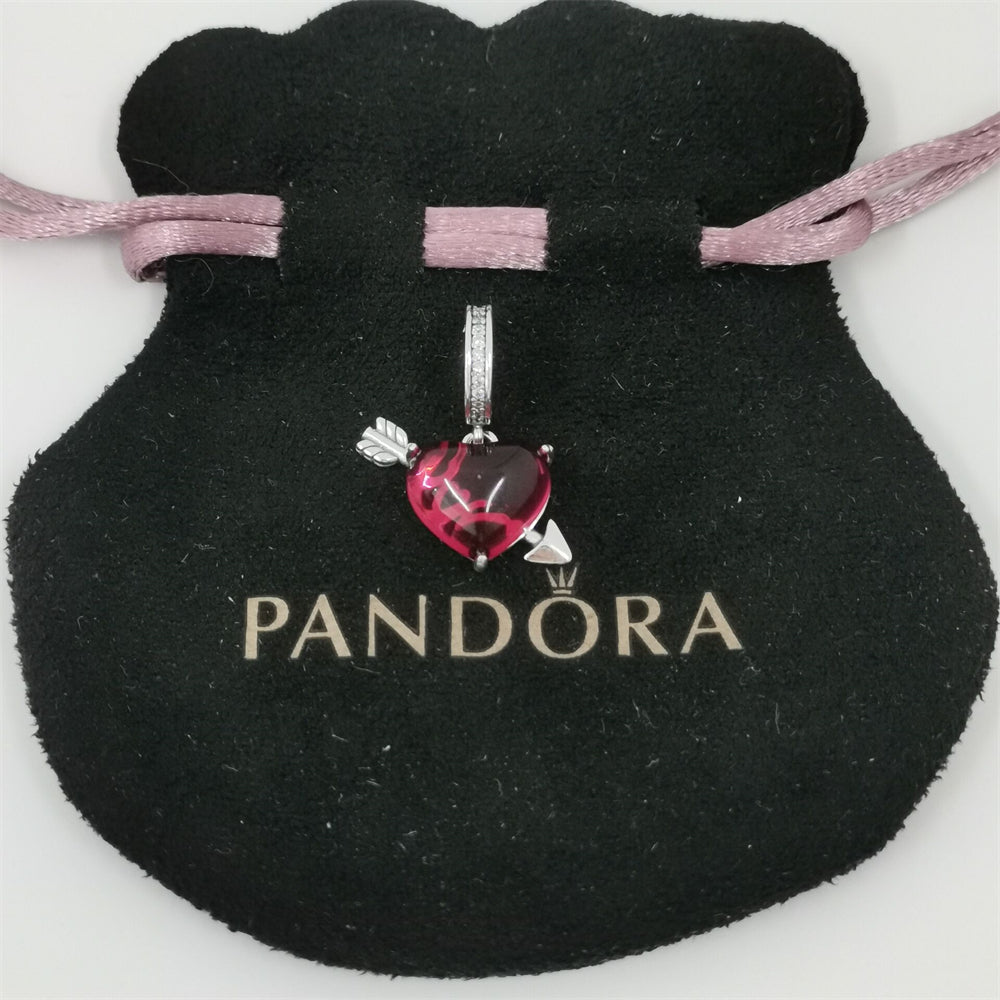 Pandora Red Heart & Arrow Murano Glass Dangle Charm