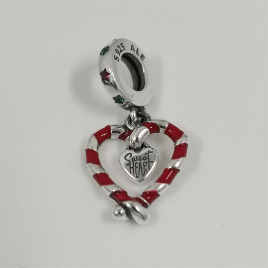Pandora Double Candy Cane Heart Christmas Dangle Charm