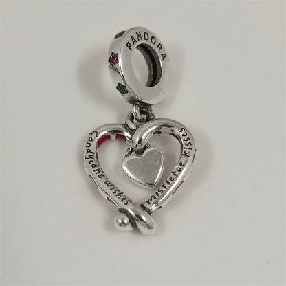 Pandora Double Candy Cane Heart Christmas Dangle Charm