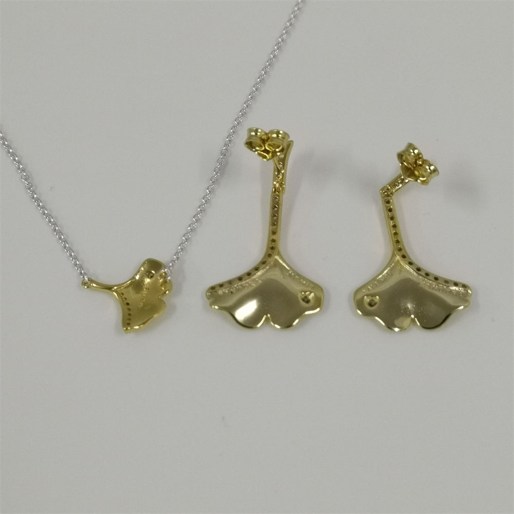 Pandora Gingko Leaf Two-tone Pendant Necklace and Drop Earrings Set – 45cm