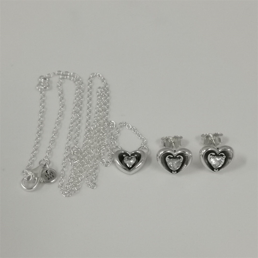 Pandora Radiant Heart & Floating Stone Pendant Collier Jewelry Set – 45cm