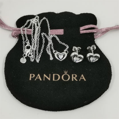 Pandora Radiant Heart & Floating Stone Pendant Collier Jewelry Set – 45cm