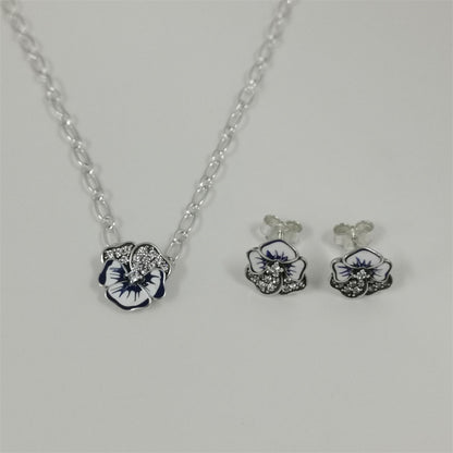 Pandora Blue Pansy Jewelry Set – Necklace & Earrings – 47cm