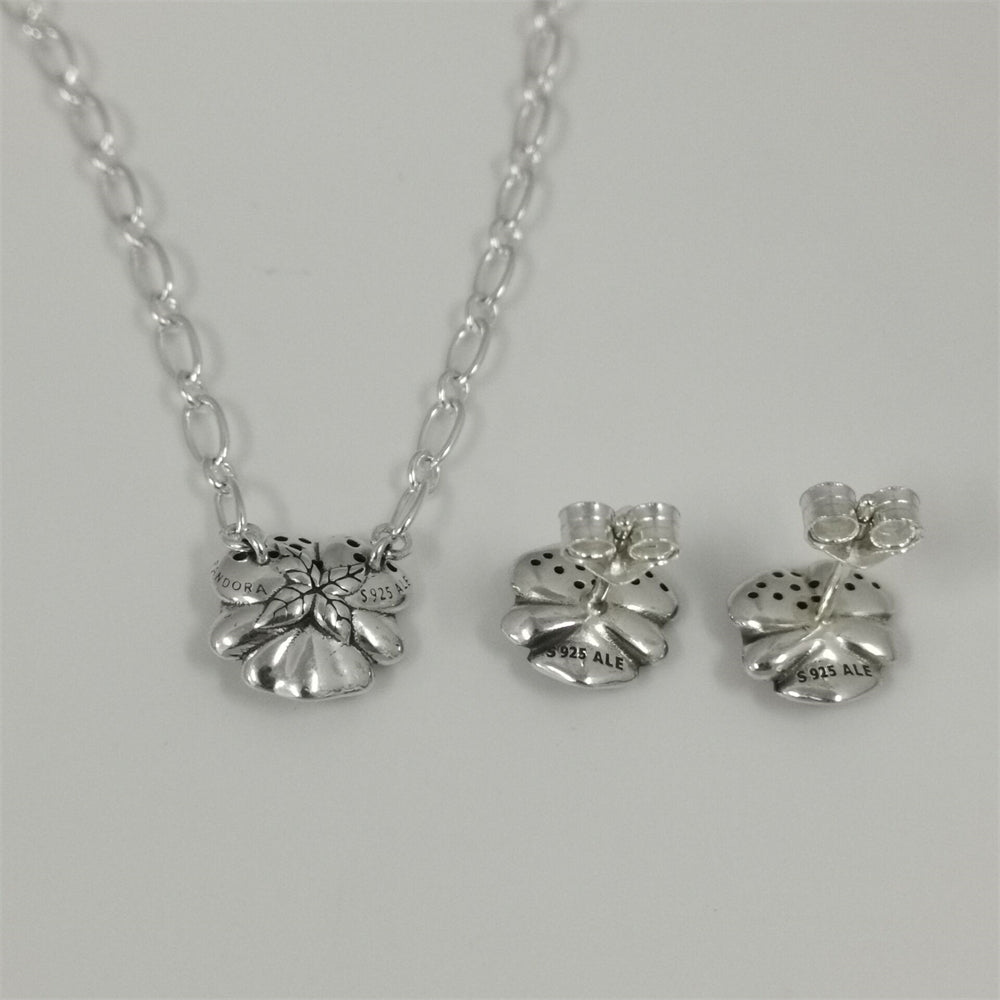 Pandora Blue Pansy Jewelry Set – Necklace & Earrings – 47cm