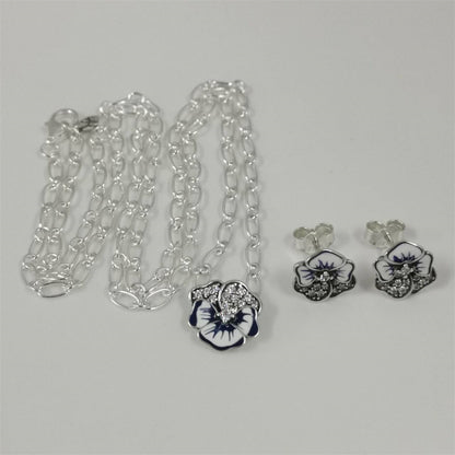 Pandora Blue Pansy Jewelry Set – Necklace & Earrings – 47cm