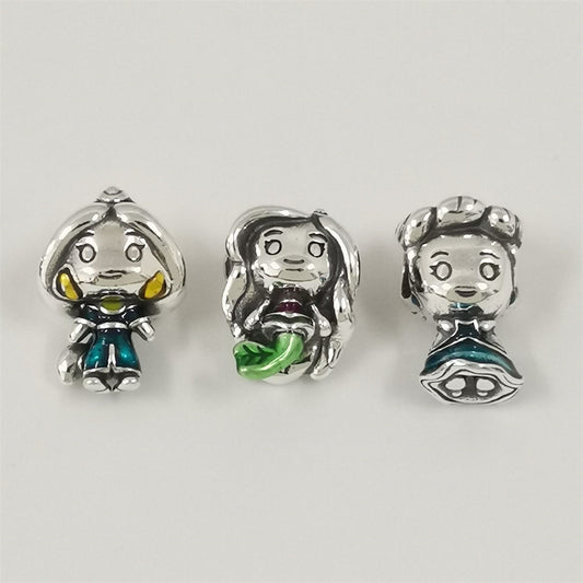 New 925 Sterling Silver Cartoon Couple Charm Beads Fit Original Snake Chain Bracelet DIY Jewelry for Women