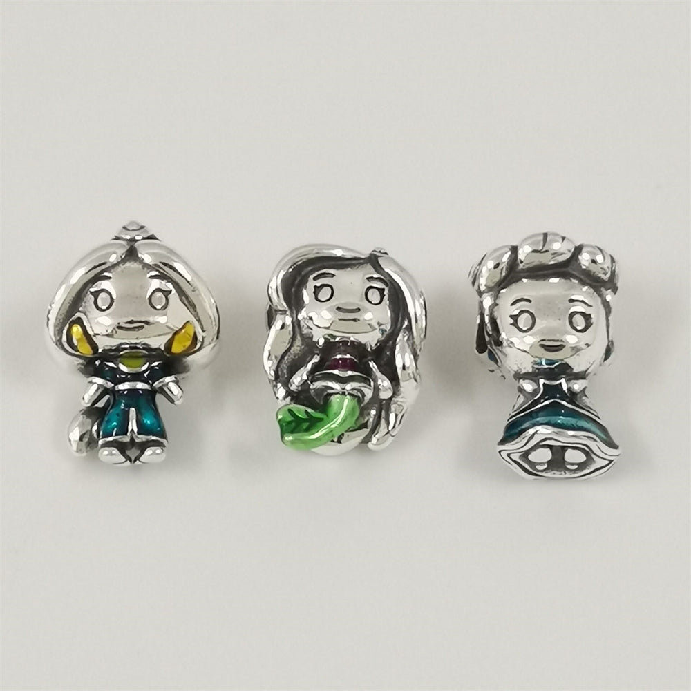 New 925 Sterling Silver Cartoon Couple Charm Beads Fit Original Snake Chain Bracelet DIY Jewelry for Women