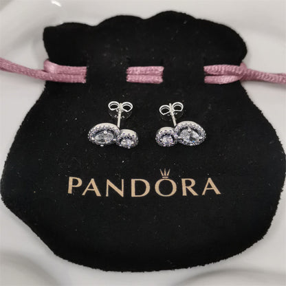 Authentic Pandora Embracing Halo Stud Earrings – Sterling Silver with Sparkling Stones