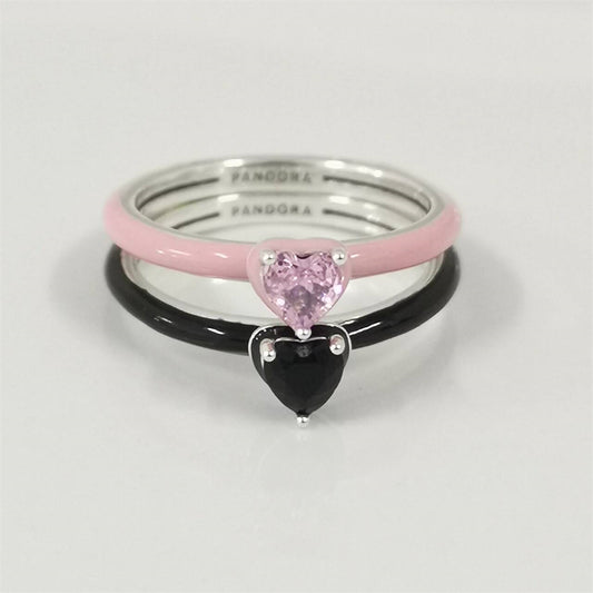 Authentic Pandora ME Pink & Black Chakra Heart Ring Set – Sterling Silver
