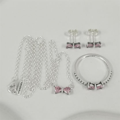 Pandora Sparkling Pink Bow Jewellery Gift Set – Necklace & Earrings in Sterling Silver
