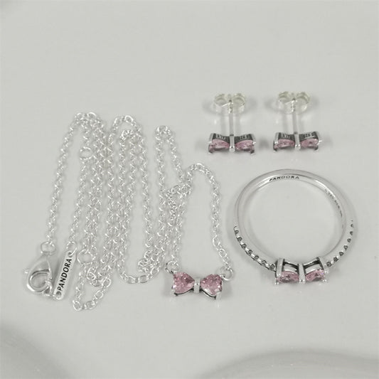 Pandora Sparkling Pink Bow Jewellery Gift Set – Necklace & Earrings in Sterling Silver